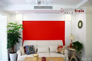 田园风格三居室红色80平米客厅沙发背景墙儿童灯图片