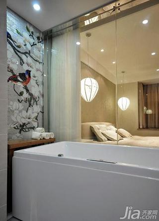 新中式风格三居室110平米卧室玻璃隔断设计图