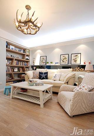 地中海风格二居室90平米客厅沙发背景墙灯具效果图
