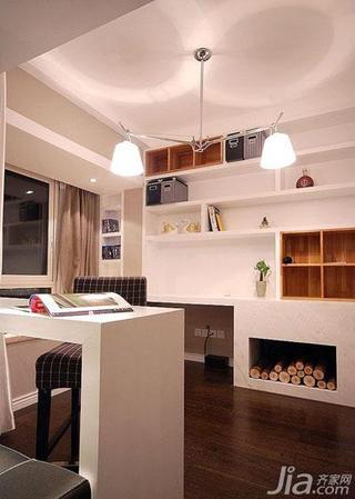 现代简约风格三居室90平米开放式书房吧台书架效果图