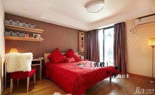 简约风格二居室红色80平米卧室壁纸图片