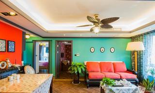 混搭风格三居室绿色90平米客厅装修效果图