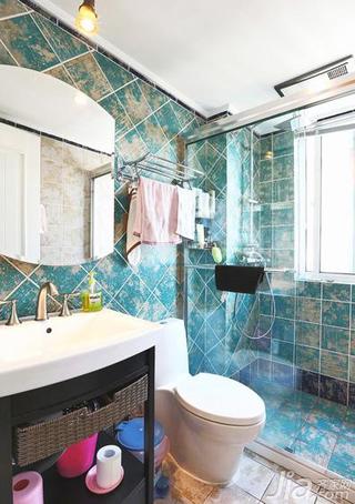 混搭风格二居室蓝色80平米卫生间淋浴房设计