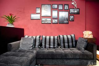 简约风格小户型红色40平米客厅照片墙沙发效果图
