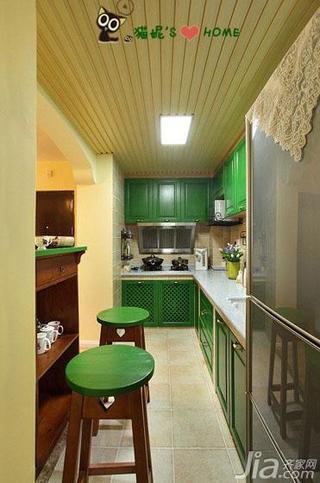 美式乡村风格三居室绿色80平米厨房吊顶橱柜设计图纸