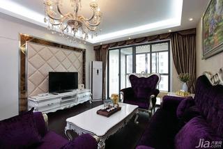 欧式风格二居室紫色100平米客厅电视背景墙设计图纸