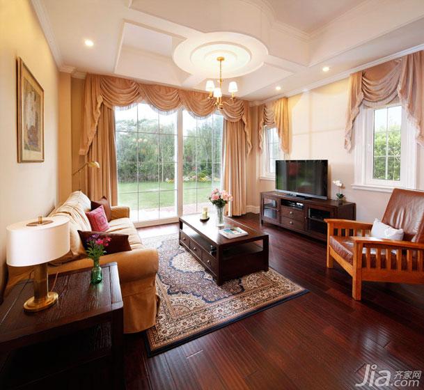 别墅装修,140平米以上装修,美式风格,小客厅,花园
