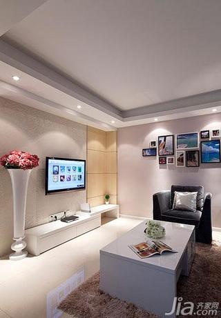 现代简约风格二居室100平米客厅电视背景墙茶几效果图