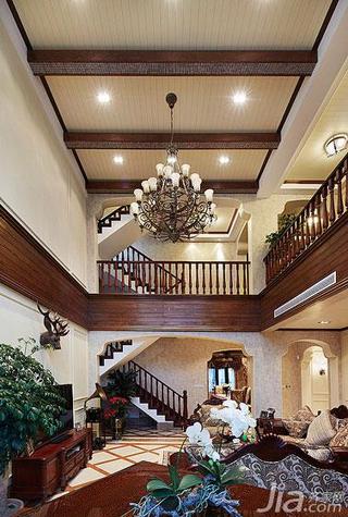 美式风格别墅豪华型客厅吊顶楼梯设计图
