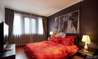 美式风格别墅红色140平米以上卧室卧室背景墙床图片
