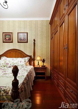 美式风格三居室90平米卧室背景墙床图片
