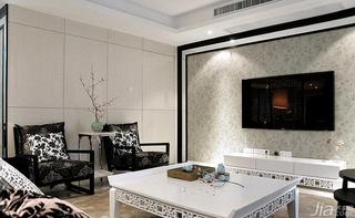 新中式风格三居室富裕型电视背景墙茶几效果图
