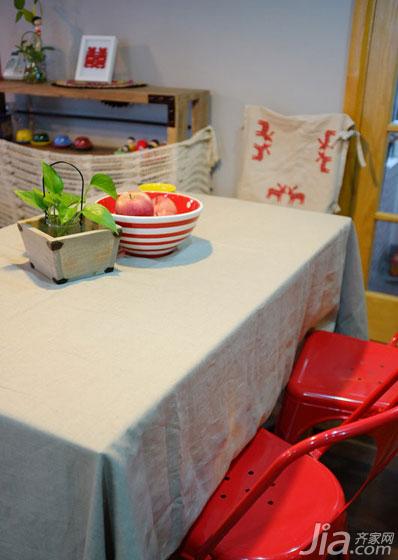 二居室装修,90平米装修,宜家风格,餐桌,红色