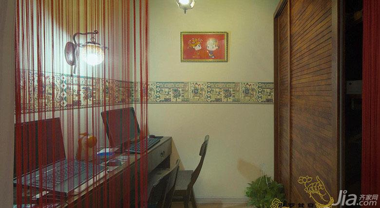 ,60平米装修,一居室装修,东南亚风格,书房,书桌