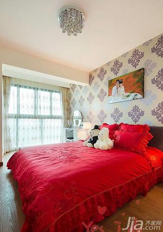 新古典风格二居室红色80平米卧室壁纸图片
