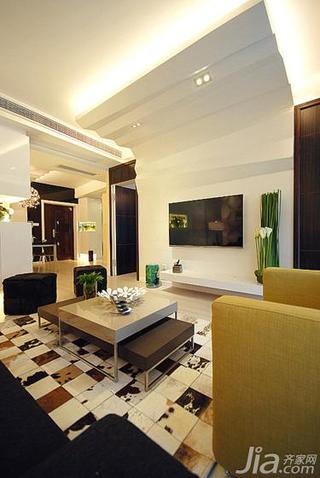 现代简约风格二居室90平米客厅电视背景墙茶几效果图