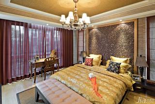 东南亚风格别墅豪华型卧室卧室背景墙窗帘图片