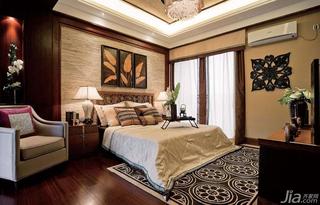 东南亚风格别墅稳重豪华型卧室卧室背景墙床效果图