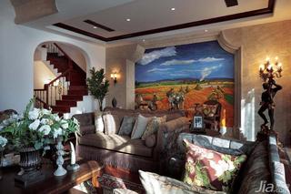 地中海风格别墅富裕型客厅吊顶沙发背景墙沙发效果图
