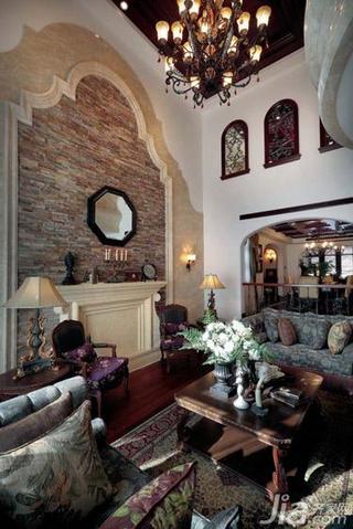 地中海风格别墅富裕型客厅背景墙设计图纸
