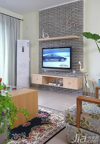 中式风格四房富裕型70平米客厅电视背景墙新房家装图片