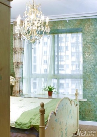 田园风格复式小清新绿色富裕型90平米卧室窗帘新房家装图片
