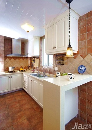 田园风格复式白色富裕型90平米厨房橱柜新房设计图