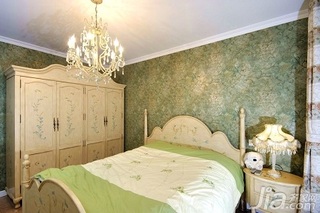 田园风格复式小清新绿色富裕型90平米卧室壁纸新房设计图