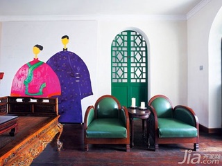 中式风格二居室10-15万80平米玄关背景墙沙发效果图