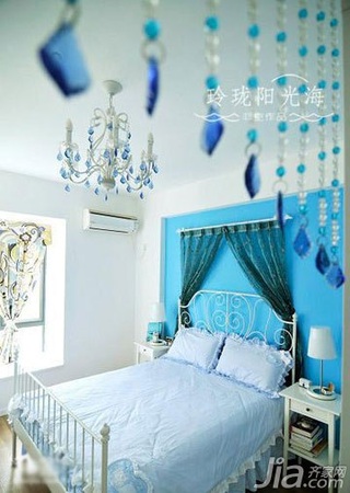 地中海风格四房蓝色15-20万100平米客厅床新房家装图片