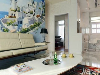 地中海风格二居室5-10万50平米客厅背景墙茶几新房设计图纸