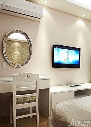 简约风格复式简洁富裕型卧室电视背景墙床图片