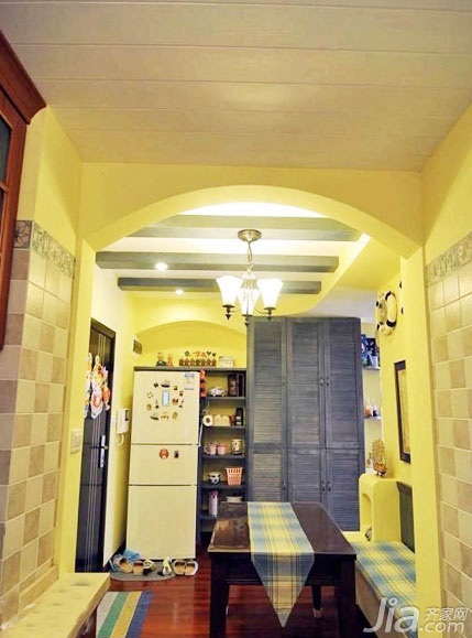 二居室装修,客厅,餐厅,卧室,书房,厨房,田园风格,小户型装修,地中海风格,新房装修,婚房,70平米装修,10-15万装修,富裕型装修,餐厅,简洁,舒适,灯具,餐桌,餐厅背景墙