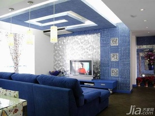 地中海风格二居室15-20万90平米客厅电视背景墙灯具效果图