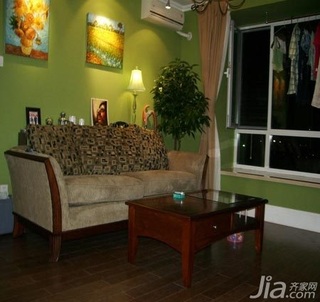 田园风格一居室小清新绿色5-10万70平米客厅沙发背景墙沙发效果图