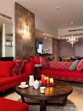 四房红色豪华型90平米客厅沙发效果图