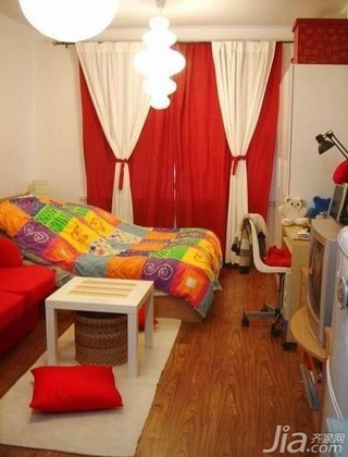 简约风格一居室简洁红色3万以下50平米客厅床新房设计图