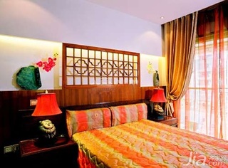 中式风格二居室5-10万80平米卧室卧室背景墙床效果图