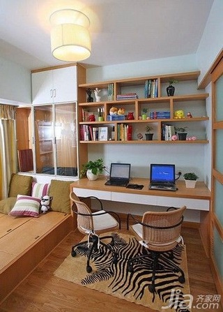 欧式风格二居室10-15万70平米书房地台书桌新房设计图纸