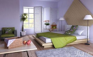 混搭风格一居室小清新绿色5-10万50平米卧室卧室背景墙床婚房家装图
