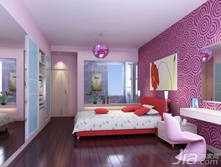 混搭风格一居室浪漫粉色5-10万50平米卧室卧室背景墙床婚房平面图