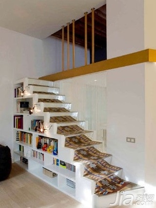 简约风格跃层5-10万80平米餐厅楼梯书架新房设计图纸
