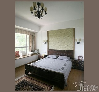 中式风格二居室5-10万80平米卧室飘窗床新房平面图