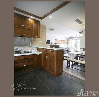 中式风格二居室原木色5-10万80平米厨房橱柜新房平面图