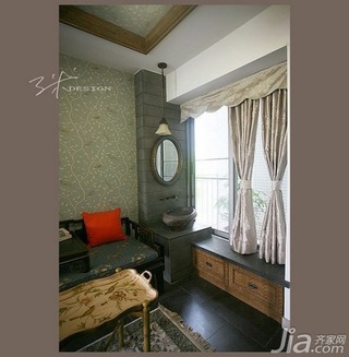 中式风格二居室5-10万80平米飘窗壁纸新房设计图纸