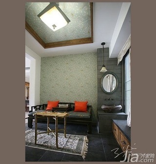 中式风格二居室5-10万80平米飘窗壁纸新房家装图片