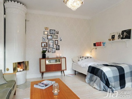 北欧风格,公寓装修,40平米装修,卧室,床,照片墙