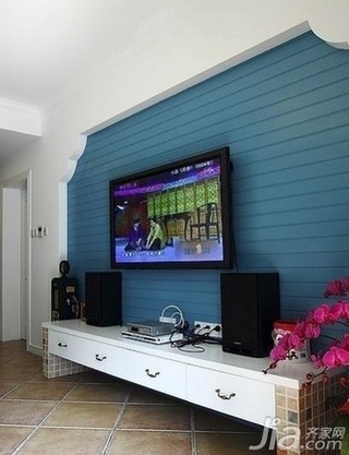 地中海风格二居室5-10万60平米电视背景墙新房家装图