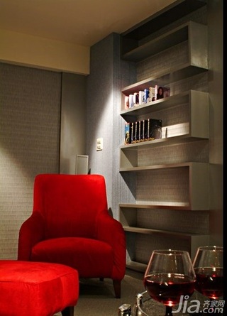 简约风格二居室红色10-15万80平米书房沙发婚房设计图纸