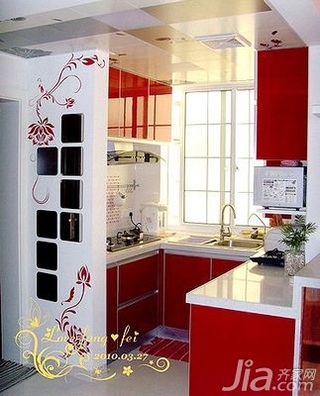 简约风格二居室红色5-10万60平米厨房橱柜定制